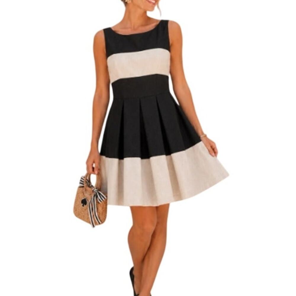 Kate Spade Dress Women Size 2 Black Cream Gayle Colorblock Fit Flare Pockets